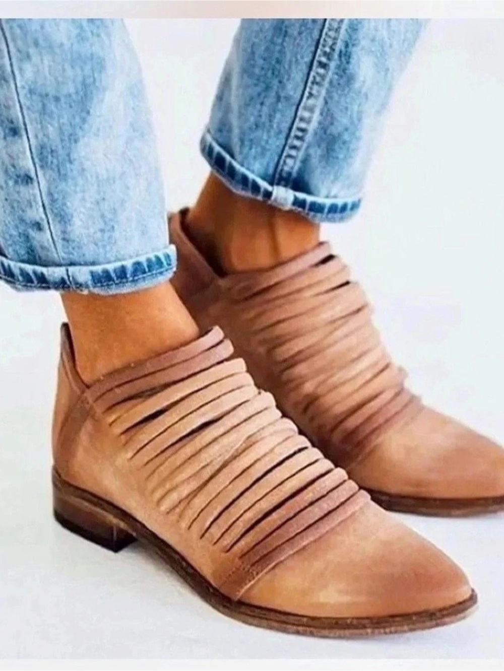Free People Lost Valley Leather Ankle Boots Sz US 10 / EU 41 Light Brown Boho
